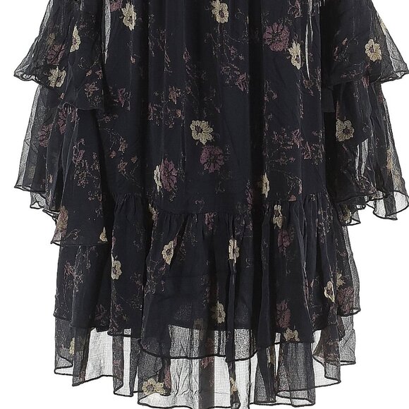 🌸 Free People Black Sheer Floral Ruffle Dress w/ Slip | Tie Neck Boho Romantic - Picture 7 of 14